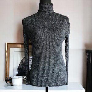 NWT MADE IN ITALY (M) Sparkly Metallic Mock Neck Pullover Sweater